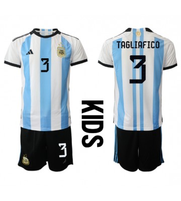 Argentina Nicolas Tagliafico #3 Hjemmebanesæt Børn VM 2022 Kort ærmer (+ korte bukser)